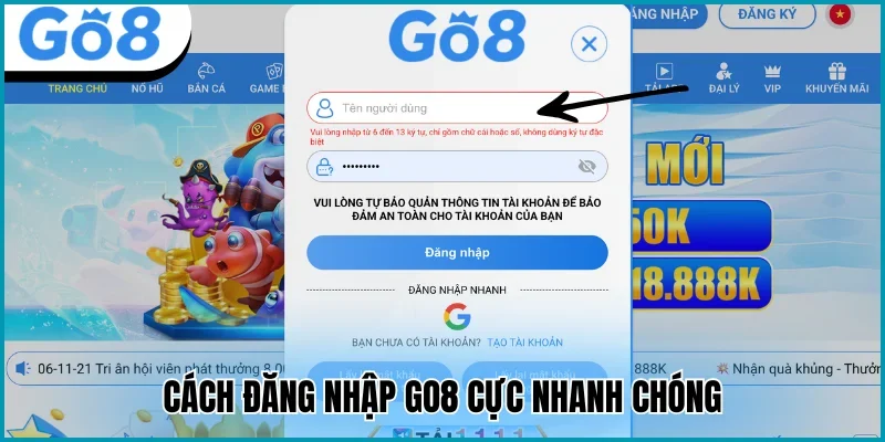 dăng nhập go8 truy cập trang chủ